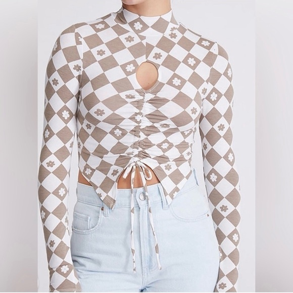 PacSun Tops - PacSun PAC Cares Long Sleeve Mock Neck Cinch Crop Top Geometric Design Size XS